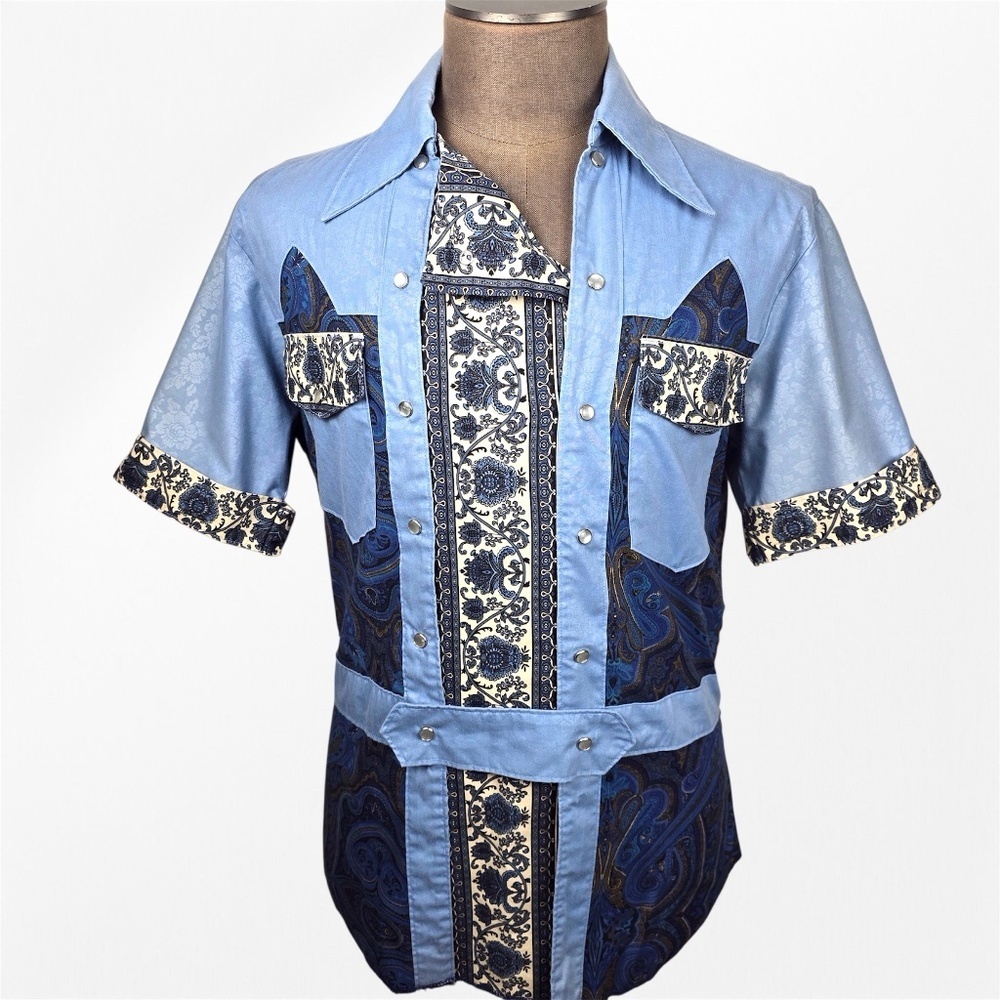 🔥 Vintage Handmade Western Paisley Panel Shirt – Boho Rodeo Cowboy Style Size L